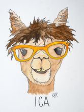 Load image into Gallery viewer, watercolor alpaca nerdy alpaca alpaca with glasses alpaca art
