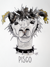 Load image into Gallery viewer, alpaca watercolor punk rock alpaca alpaca art
